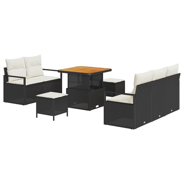 vidaXL Ensemble de canapé de jardin avec coussin 8 Pièces Noir et Crème