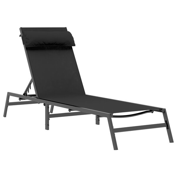 vidaXL Chaise Longue Noire Acier  Textilène Simple Accoudoirs réglables