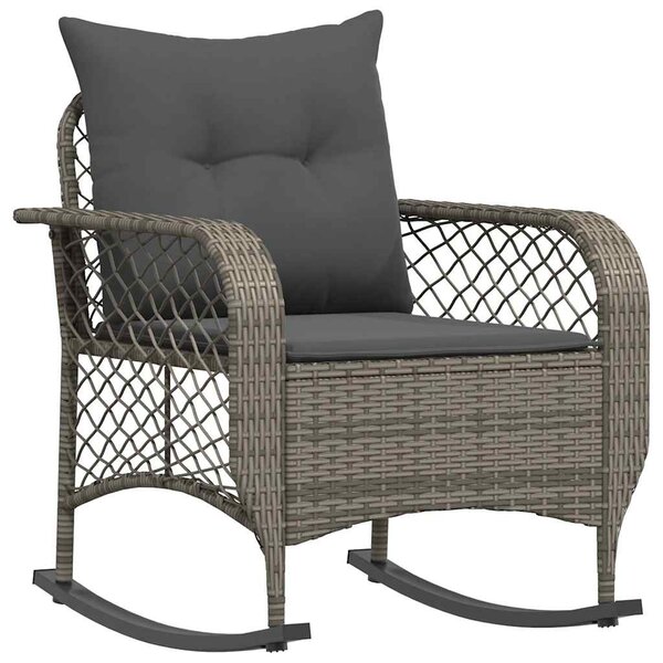 vidaXL Chaise à bascule de jardin avec coussins gris résine tressée