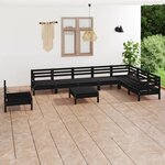 vidaXL Salon de jardin 9 Pièces Bois de pin massif Noir