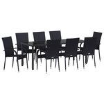 vidaXL Ensemble de salle à manger pour jardin 9 Pièces Noir Rotin PE