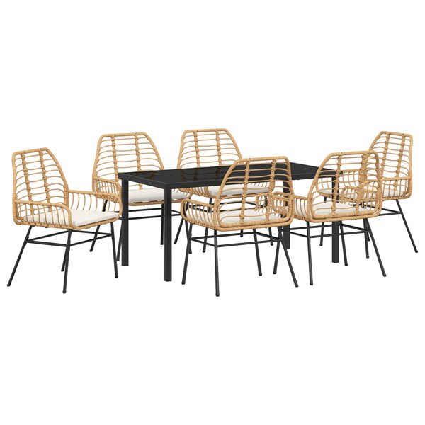 vidaXL Ensemble de salle à manger de jardin 7 pièces avec coussins marron en poly rotin