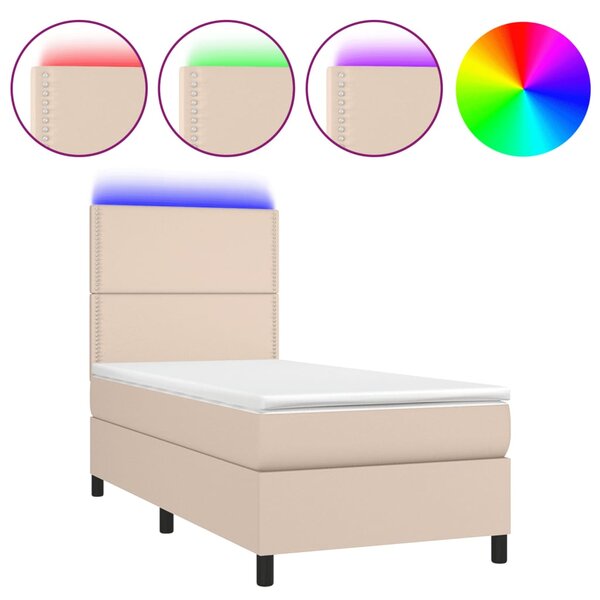 vidaXL Sommier à lattes de lit avec matelas et LED Cappuccino 80x200cm
