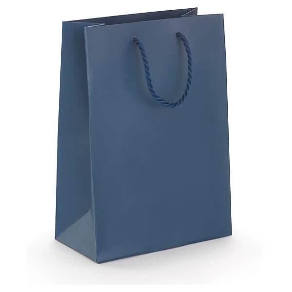 Sac pelliculé mat bleu nuit à poignées cordelières 19 x 27 x 10 cm (lot de 25)