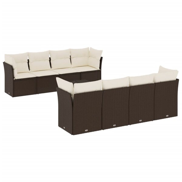 vidaXL Salon de jardin avec coussins 9 Pièces marron résine tressée