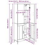 vidaXL Haut Armoire Montage mural Chêne artisanal 69 5 x 34 x 180 cm