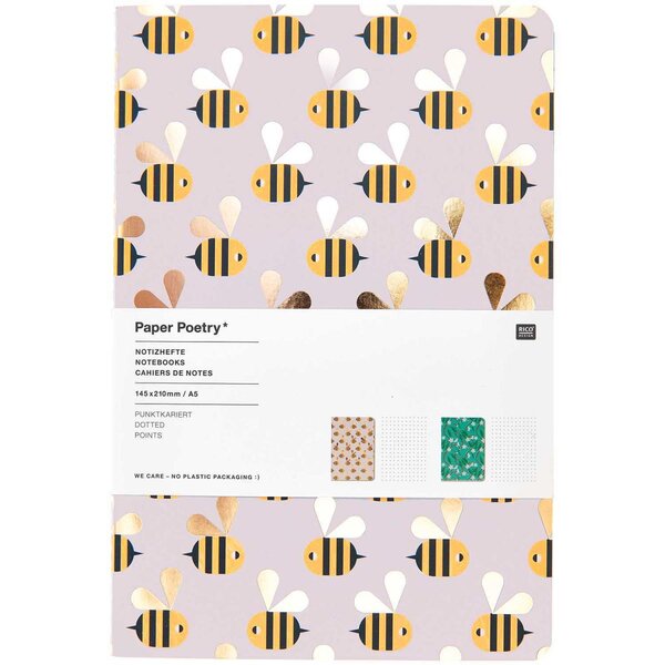 Lot de 2 carnets de notes A5 fleurs et abeilles
