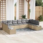 vidaXL Canapé de Jardin 10 Pièces avec Coussins Beige en Poly Rattan