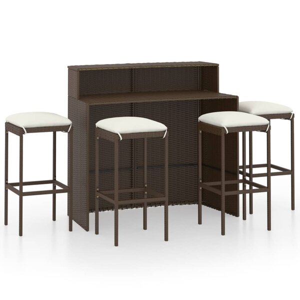 vidaXL Ensemble de bar de jardin avec coussins 5 Pièces Marron
