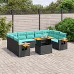 vidaXL Salon de jardin 10 Pièces avec coussins noir résine tressée