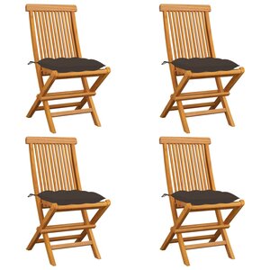 vidaXL Chaises de jardin et coussins taupe lot de 4 Bois teck massif