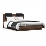 vidaXL Cadre de lit tête de lit et lumières LED chêne marron 135x190cm