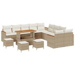 Ensemble de canapés de jardin de 14 pièces avec coussins beige en rattan poly acacia