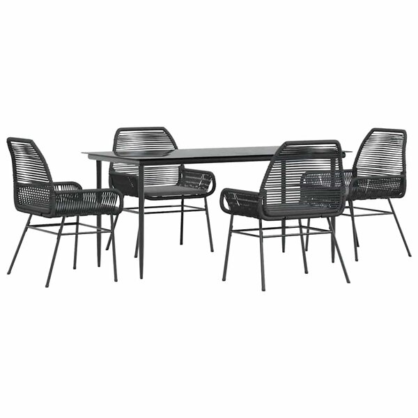 vidaXL Ensemble à manger de jardin et coussins 5 Pièces noir rotin verre