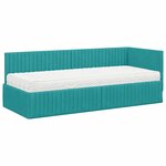 vidaXL Cadre de lit d'angle avec matelas 2 Pièces Turquoise Velours