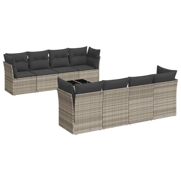 vidaXL Salon de jardin 9 Pièces avec coussins gris clair résine tressée
