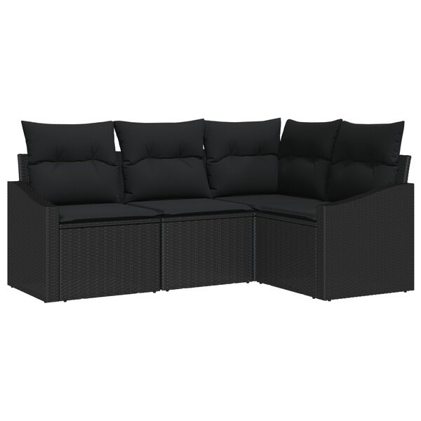 vidaXL Ensemble de jardin de 4 pièces avec coussins en poly rattan noir