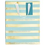 Sac cadeau grand format turquoise rayures or - draeger paris