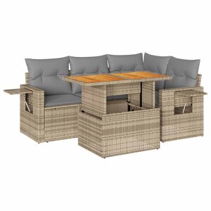 vidaXL Salon de jardin avec coussins 5 Pièces beige résine tressée