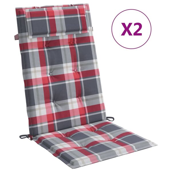 vidaXL Coussins de chaise à dossier haut lot de 2 carreaux rouge
