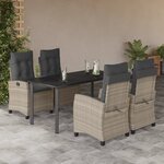 vidaXL Ensemble à manger de jardin et coussins 5 Pièces gris clair rotin