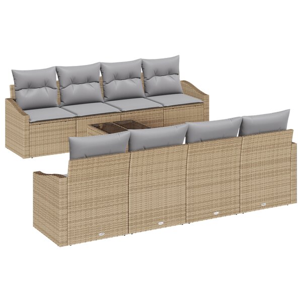 vidaXL Set de canapés de jardin 9 pièces avec coussins beige polyrotin
