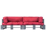 vidaXL Canapés de jardin palette 2 Pièces avec coussins rouge Bois de pin
