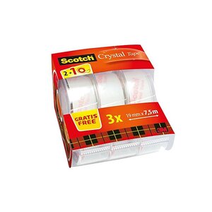 Ruban adhésif Cristal Clear 600 19mm x7 5m pack de 3 et un dévidoir SCOTCH