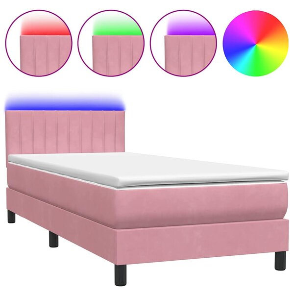 vidaXL Sommier à lattes de lit avec matelas et LED rose 100x220 cm velours