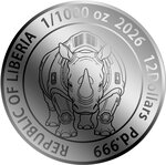 Monnaie RHINO Cyberpunk 1/1000 Oz Palladium 12$ Liberia 2026 (PRÉCOMMANDE)