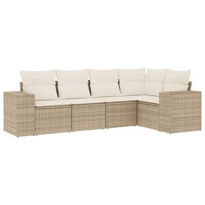 vidaXL Salon de jardin avec coussins 5 Pièces beige résine tressée