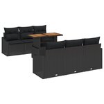 vidaXL Ensemble de canapé de jardin 7 pièces avec coussins Noir Poly Rattan