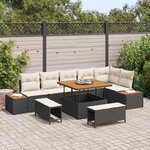 vidaXL Ensemble de canapé de jardin avec coussin 9 Pièces Noir Poly rotin