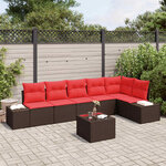 vidaXL Ensemble de canapé de jardin avec coussin 7 Pièces Marron et rouge