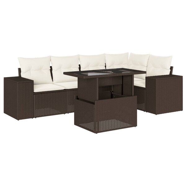 vidaXL Salon de jardin avec coussins 6 Pièces marron résine tressée