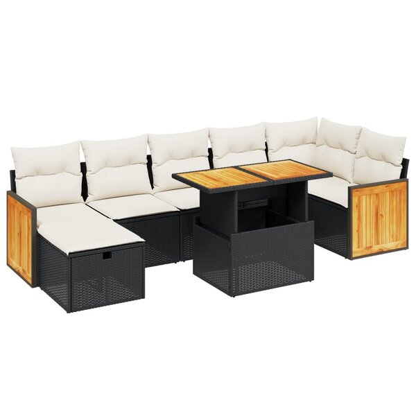 vidaXL Salon de jardin 8 Pièces avec coussins noir résine tressée