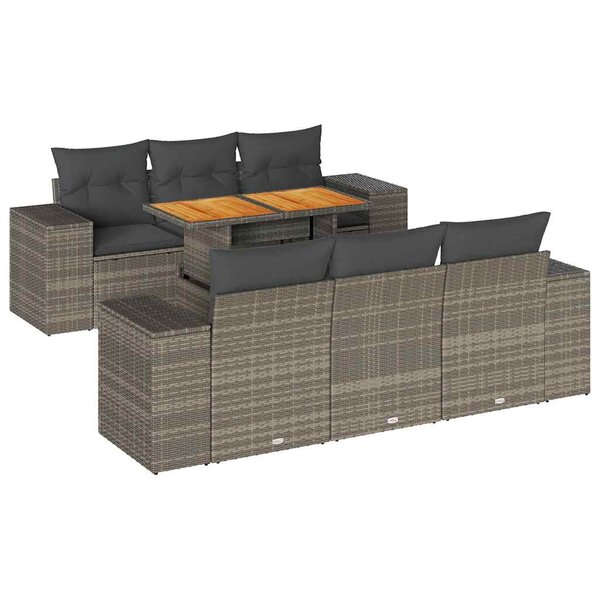 vidaXL Salon de jardin avec coussins 7 Pièces gris résine tressée