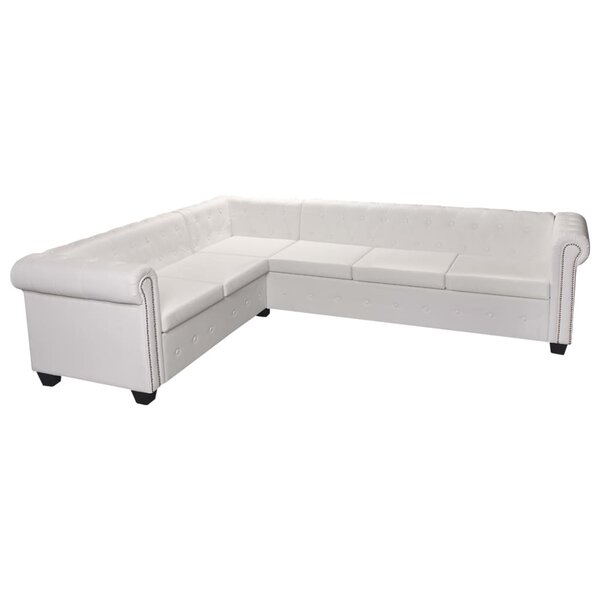 vidaXL Canapé d'angle Chesterfield 6 places en similicuir blanc