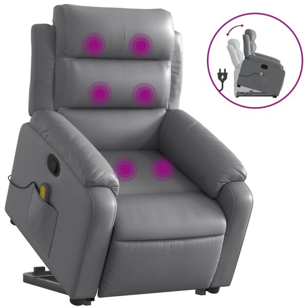 vidaXL Fauteuil inclinable de massage Gris Similicuir