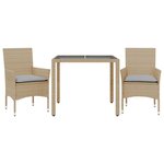 vidaXL Ensemble à manger de jardin et coussins 3 Pièces beige rotin verre