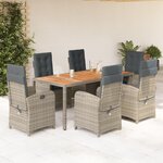vidaXL Ensemble à manger de jardin et coussins 7 Pièces gris rotin
