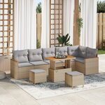 Ensemble de canapés de jardin 9 pièces avec coussins en résine poly beige acacia
