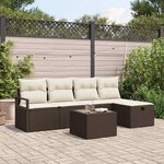 vidaXL Ensemble de canapé de jardin avec coussin 6 Pièces Marron et crème
