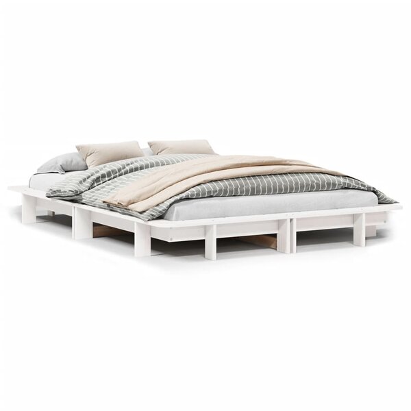 vidaXL Cadre de lit sans matelas blanc 135x190 cm bois de pin massif