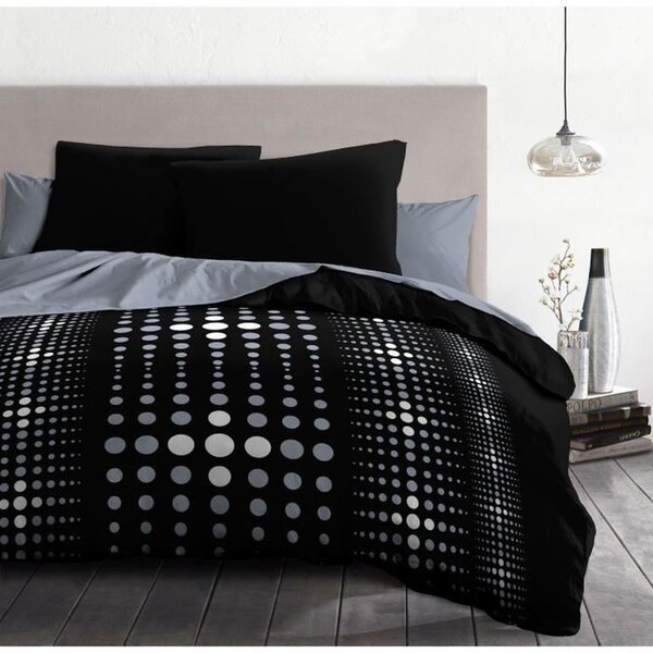 Parure de couette microfibre Steevy - housse de couette 240 x 260 cm + 2 taies 63 x 63 cm - Noir
