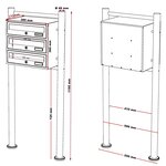 Bloc 3 boites aux lettres sur pied support 3 compartiments superposés acier inoxydable