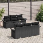 vidaXL Ensemble de canapé de jardin avec coussin 7 Pièces Noir polyrotin