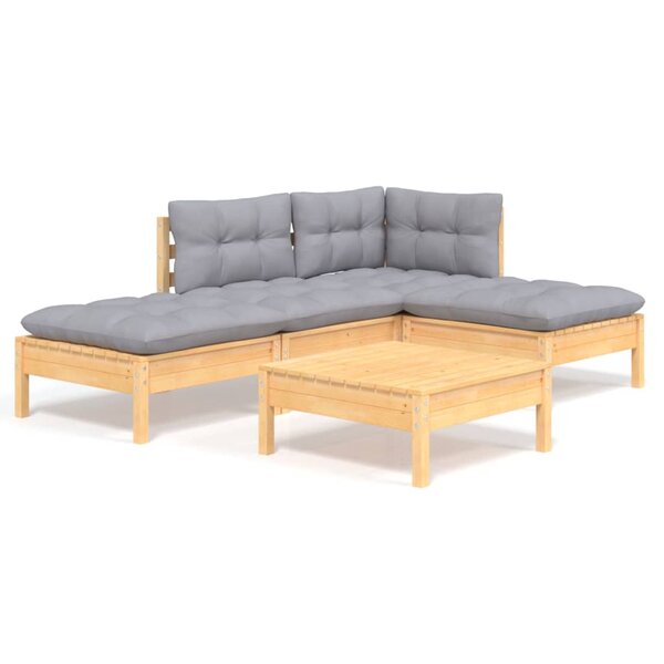 vidaXL Salon de jardin 5 Pièces avec coussins gris bois de pin