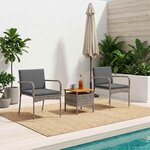 vidaXL Ensemble bistro de jardin avec coussin 3 Pièces Gris polyrotin