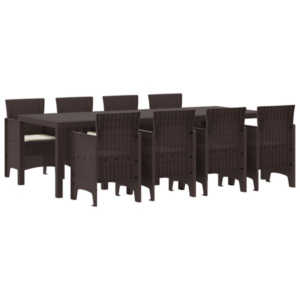 vidaXL Ensemble de salle à manger de jardin 9 pièces avec coussins marron en poly rattan